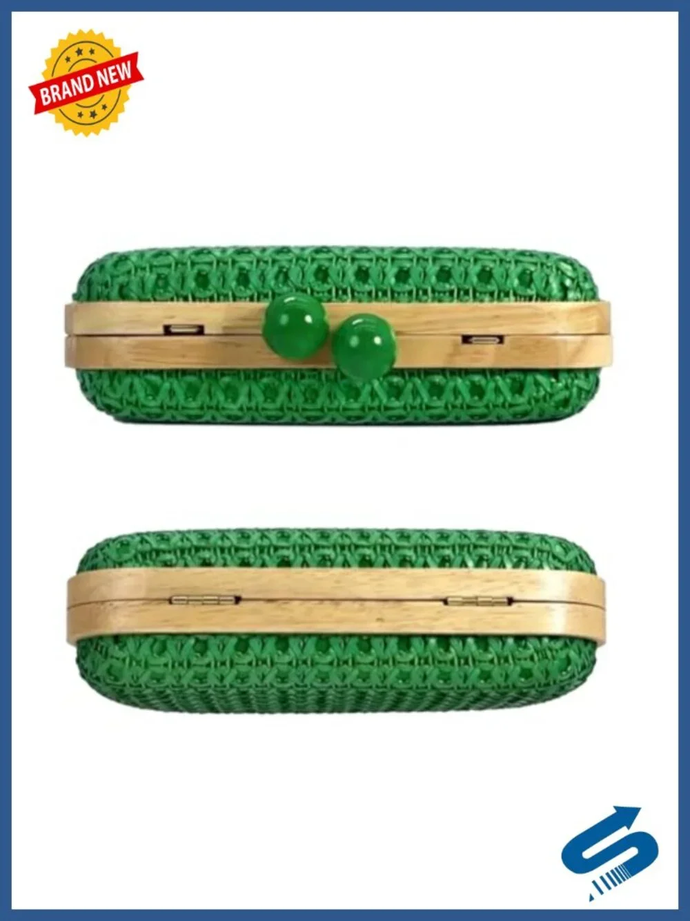 Woven Wood Clutch Evening Bag with Detachable Strap